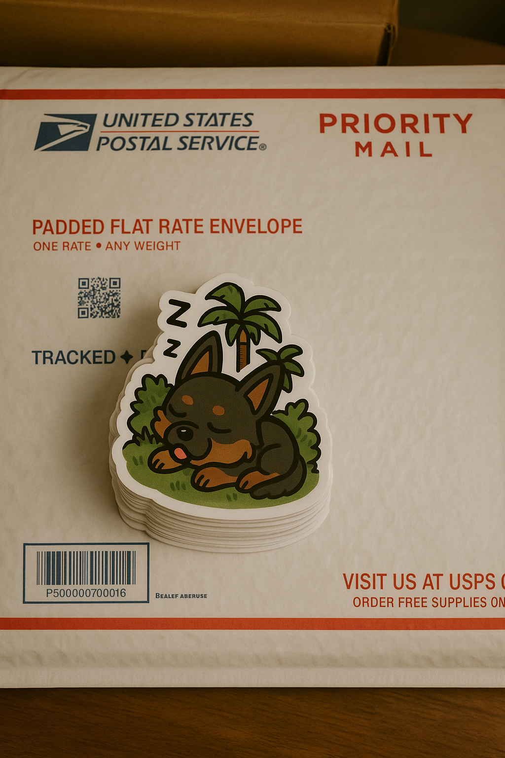 Sticker on envelope